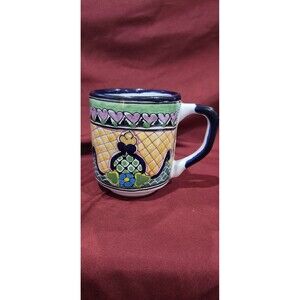 Vintage Hernandez Puebla Mexican Talavera Pottery Coffee Mug Hand Painted Signed